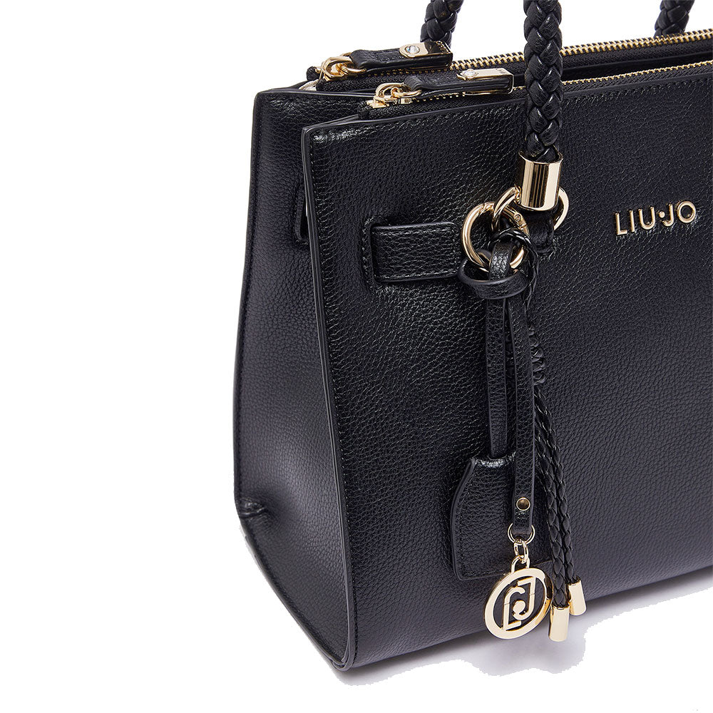 Borsa Donna a Mano LIU JO Better effetto Bottalato Nero con Charm