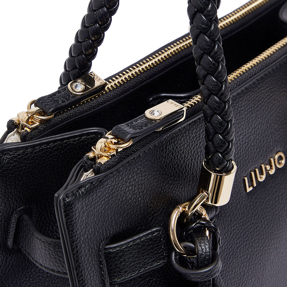 Borsa Donna a Mano LIU JO Better effetto Bottalato Nero con Charm