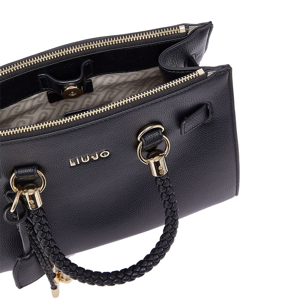 Borsa Donna a Mano LIU JO Better effetto Bottalato Nero con Charm