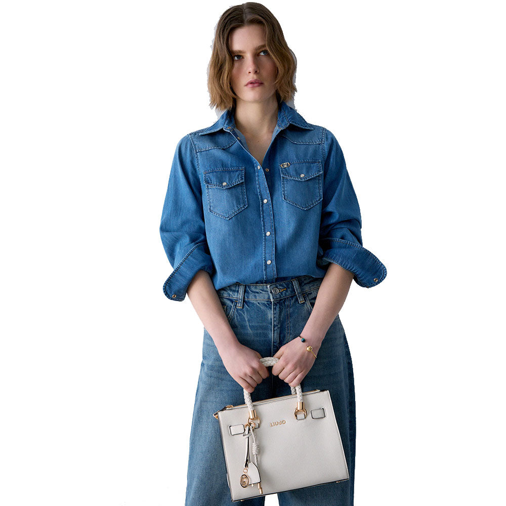 Borsa Donna a Mano LIU JO Better effetto Bottalato color Crema con Charm