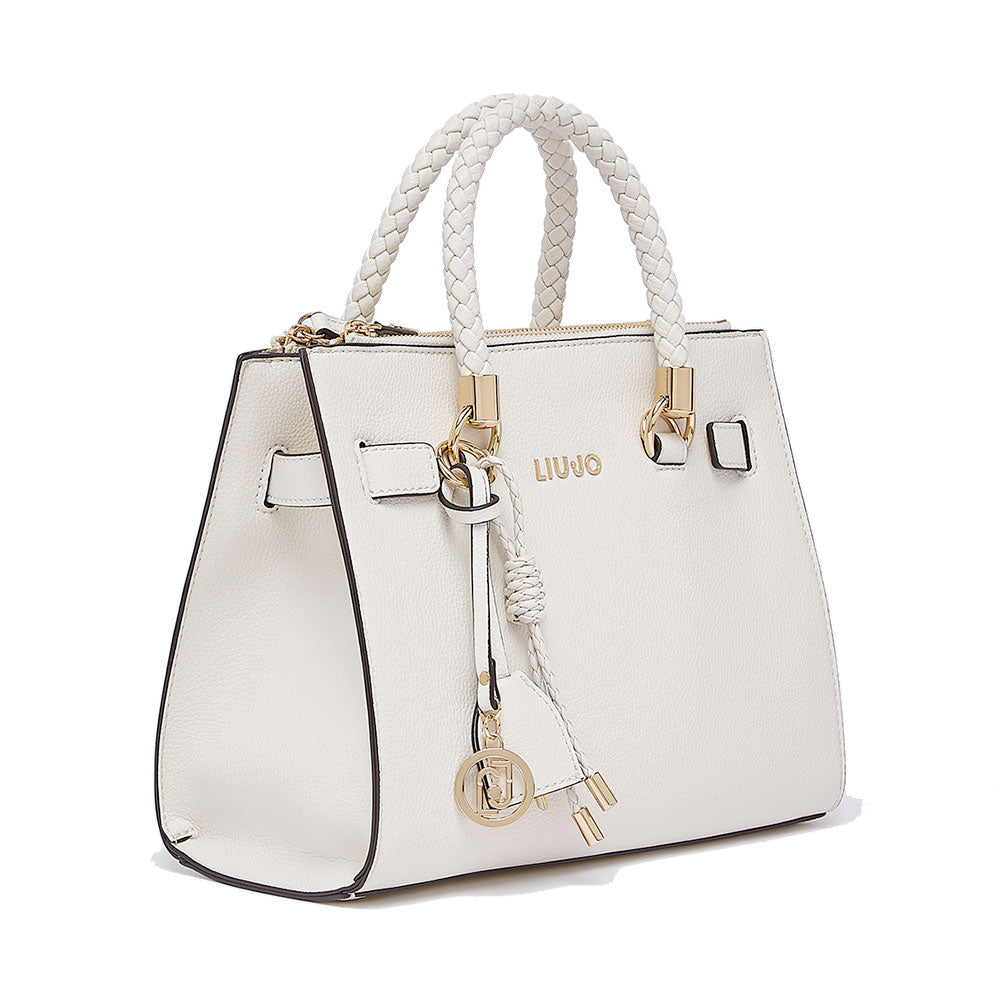 Borsa Donna a Mano LIU JO Better effetto Bottalato color Crema con Charm