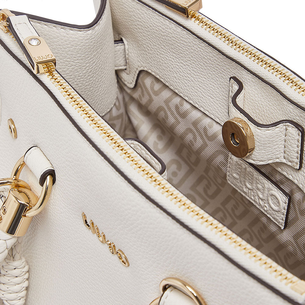 Borsa Donna a Mano LIU JO Better effetto Bottalato color Crema con Charm