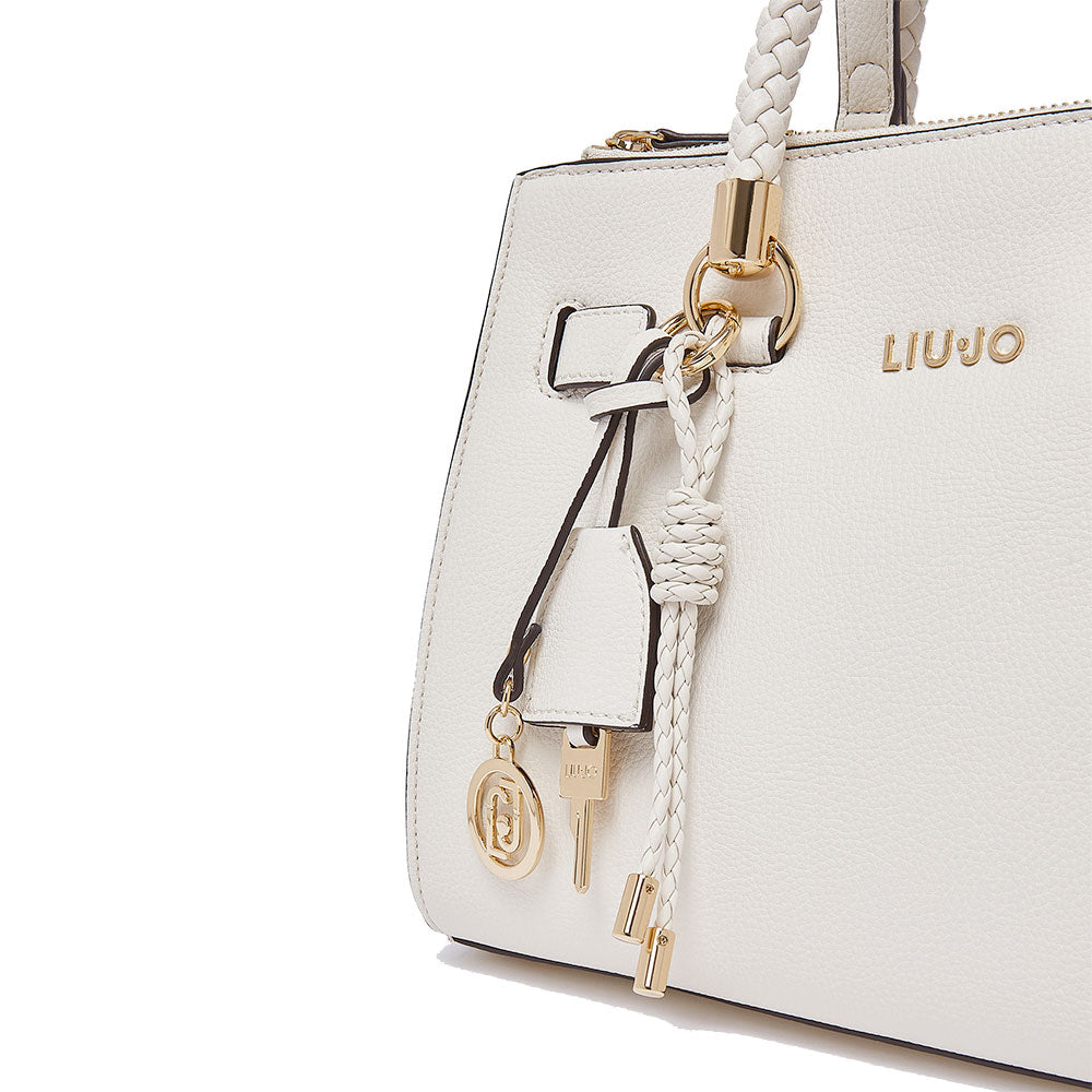 Borsa Donna a Mano LIU JO Better effetto Bottalato color Crema con Charm
