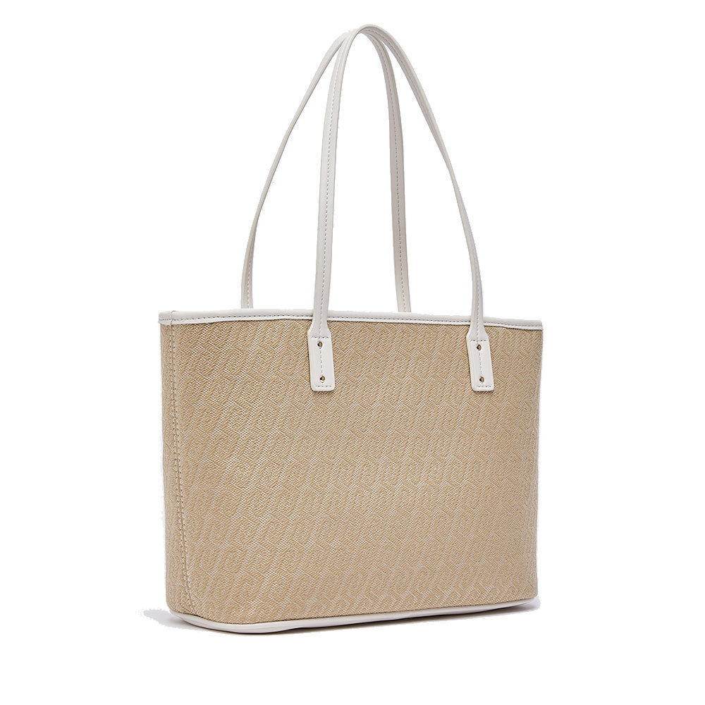 Shopping Bag Donna LIU JO in Tessuto Jacquard Beige con Logo All Over