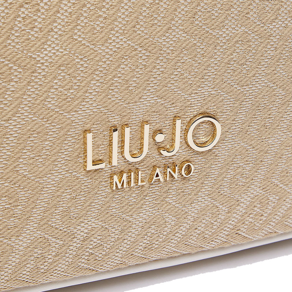Shopping Bag Donna LIU JO in Tessuto Jacquard Beige con Logo All Over