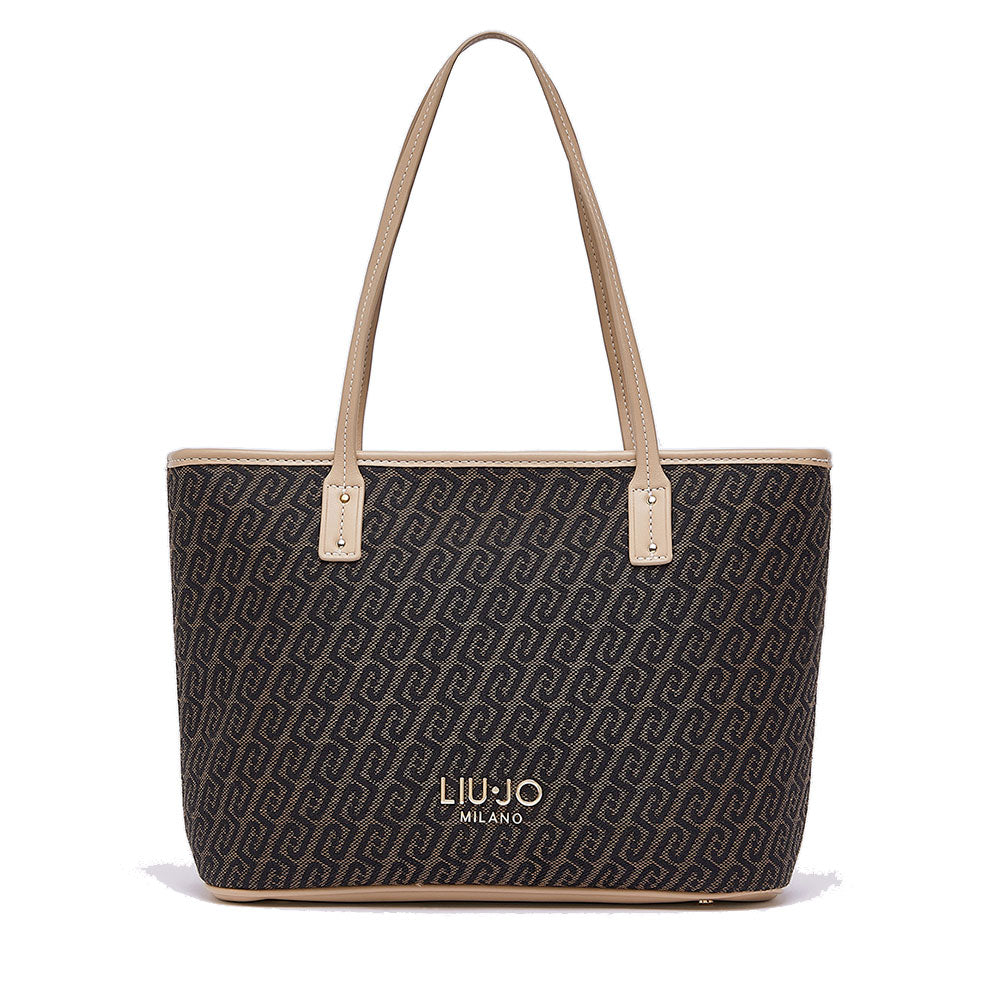 Shopping Bag Donna LIU JO in Tessuto Jacquard Testa di Moro con Logo All Over