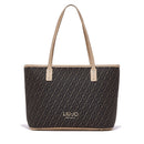 Shopping Bag Donna LIU JO in Tessuto Jacquard Testa di Moro con Logo All Over