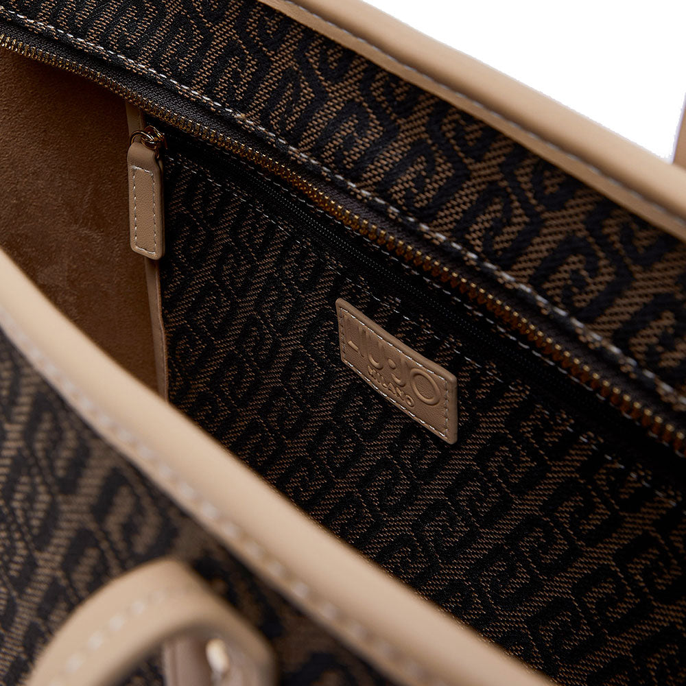 Shopping Bag Donna LIU JO in Tessuto Jacquard Testa di Moro con Logo All Over