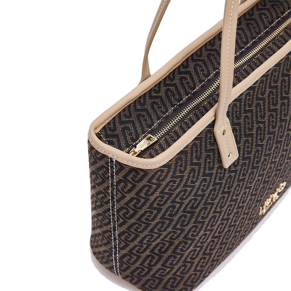 Shopping Bag Donna LIU JO in Tessuto Jacquard Testa di Moro con Logo All Over