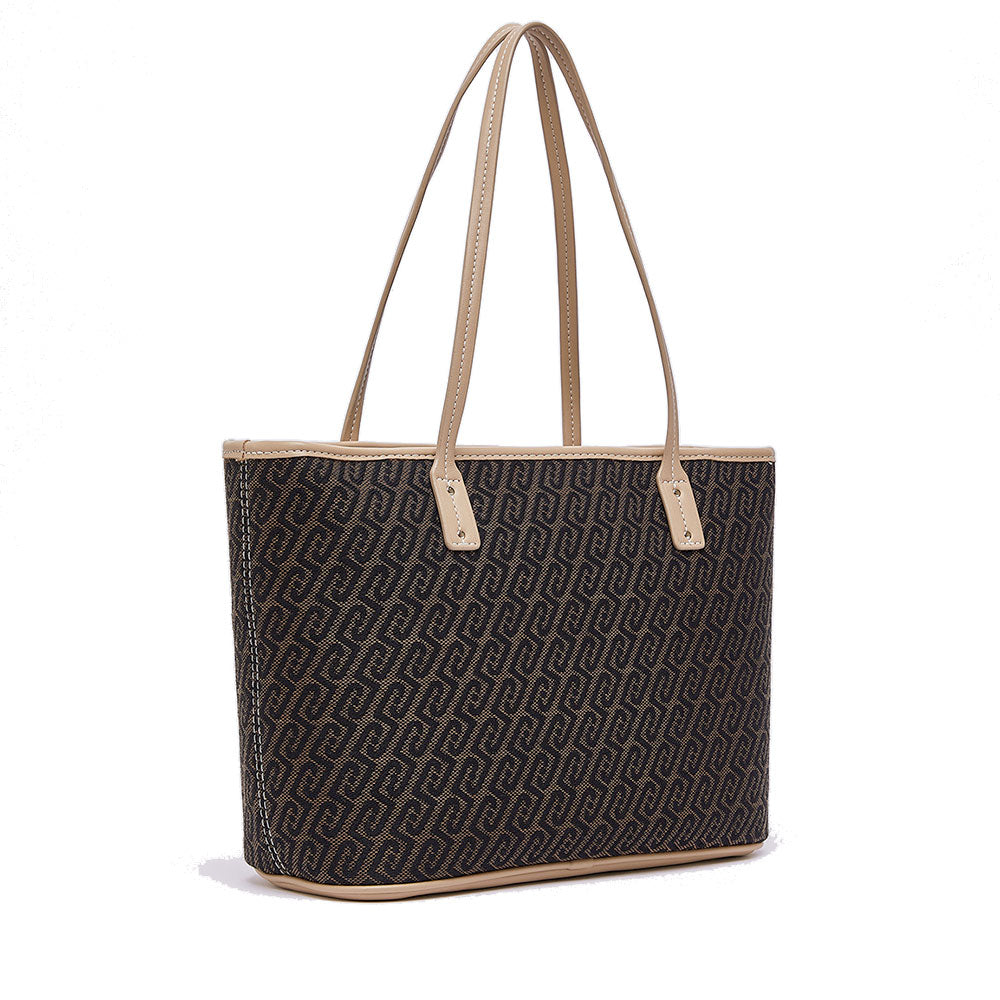 Shopping Bag Donna LIU JO in Tessuto Jacquard Testa di Moro con Logo All Over
