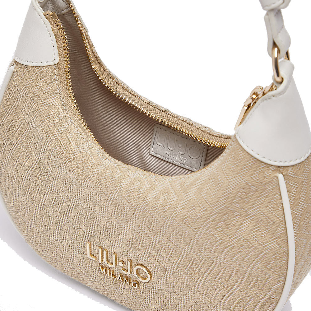 Hobo Bag Donna Small LIU JO in Tessuto Jacquard Beige con Logo All Over