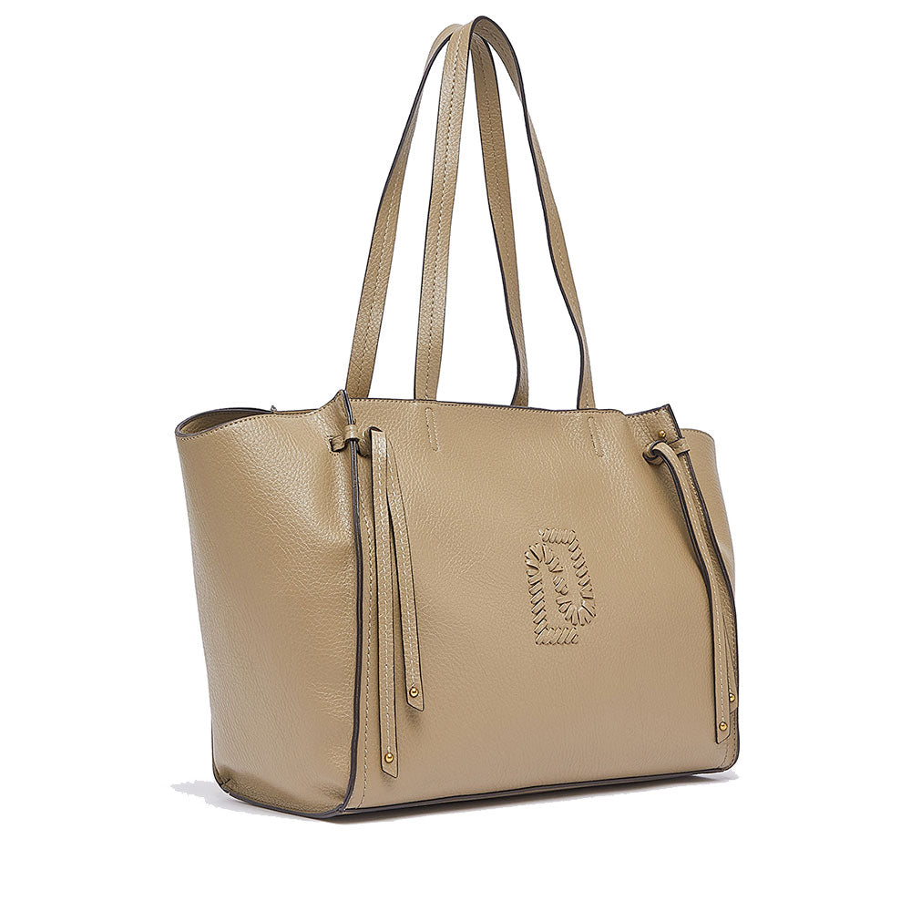 Tote Bag Large Donna LIU JO effetto Bottalato color Fango con Logo Ricamato