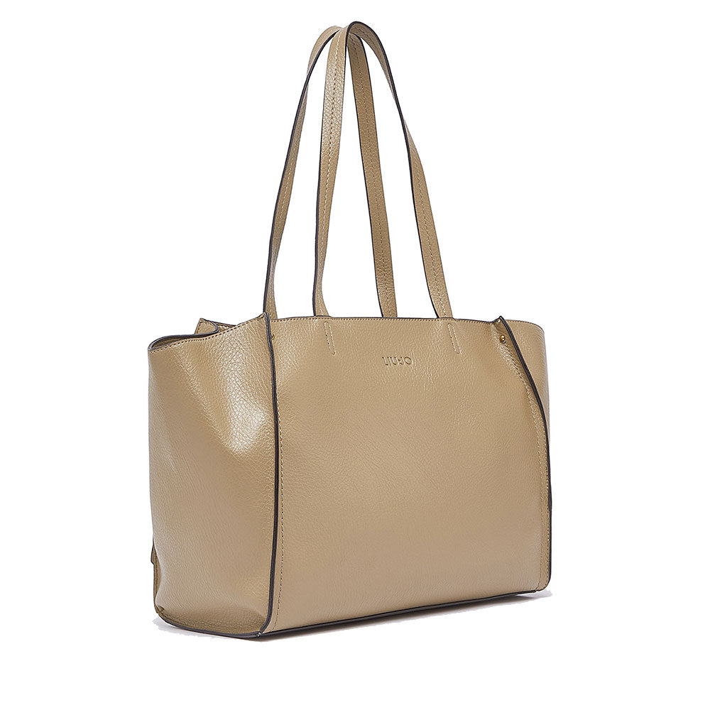 Tote Bag Large Donna LIU JO effetto Bottalato color Fango con Logo Ricamato