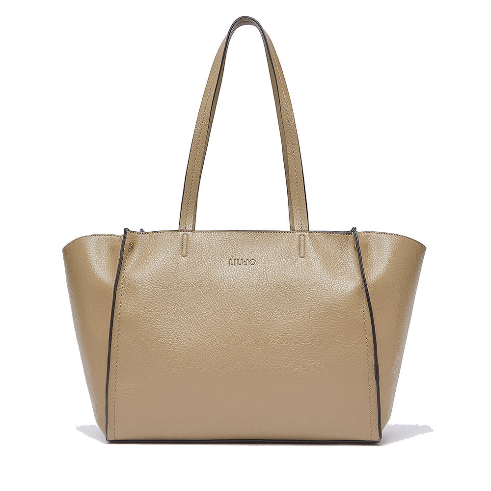 Tote Bag Large Donna LIU JO effetto Bottalato color Fango con Logo Ricamato