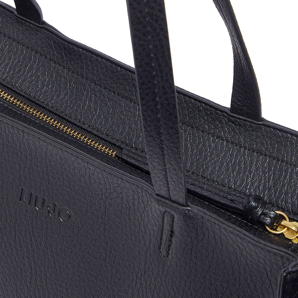 Tote Bag Large Donna LIU JO effetto Bottalato Nero con Logo Ricamato