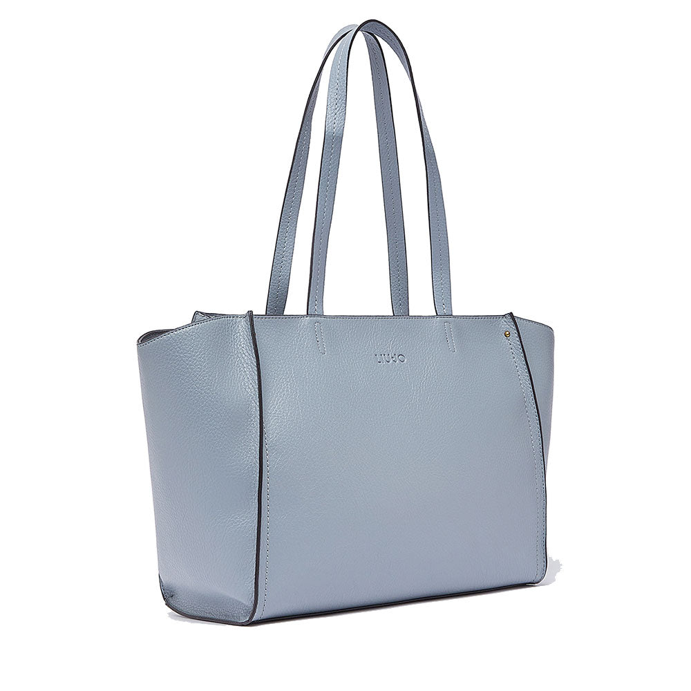 Tote Bag Large Donna LIU JO effetto Bottalato Azzurro con Logo Ricamato