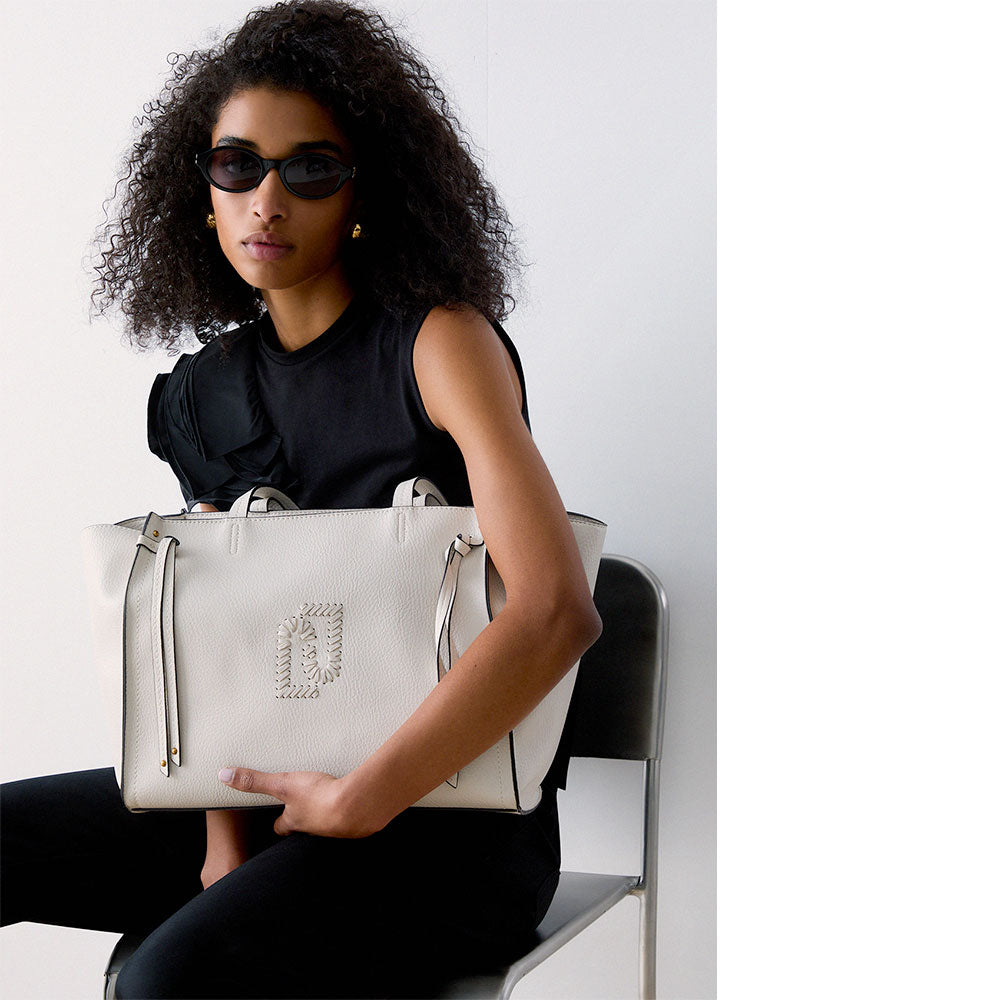 Tote Bag Large Donna LIU JO effetto Bottalato color Crema con Logo Ricamato