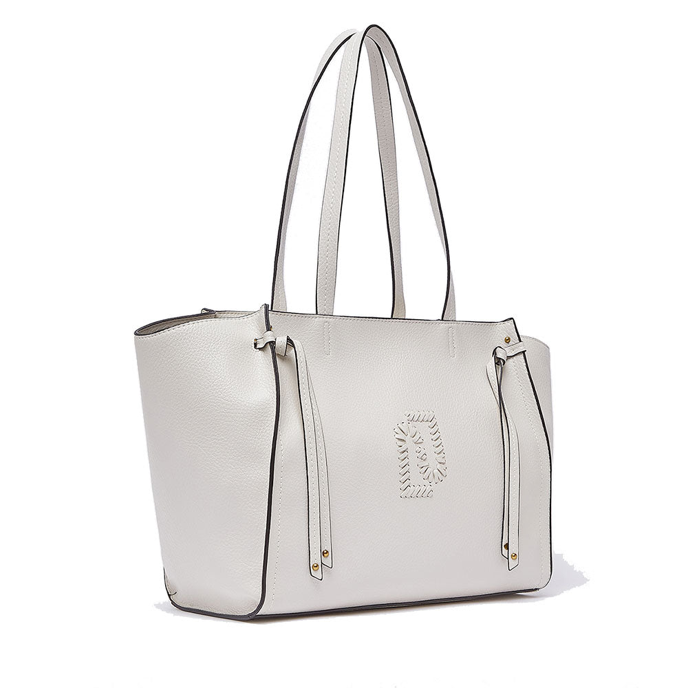 Tote Bag Large Donna LIU JO effetto Bottalato color Crema con Logo Ricamato
