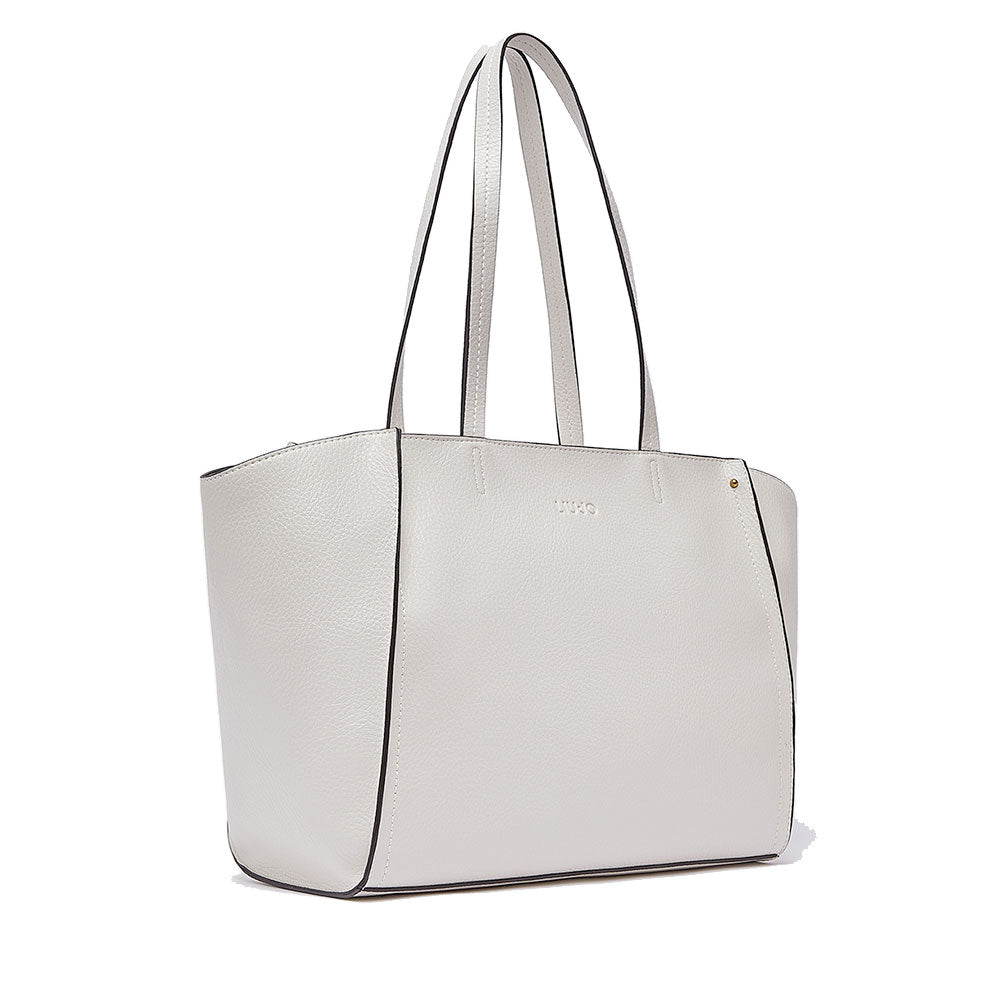 Tote Bag Large Donna LIU JO effetto Bottalato color Crema con Logo Ricamato