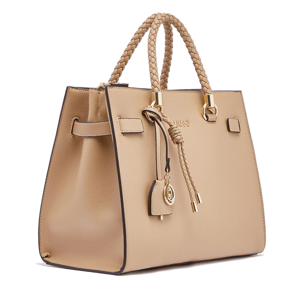 Borsa Donna a Mano Media LIU JO Better effetto Bottalato color Cammello con Charm