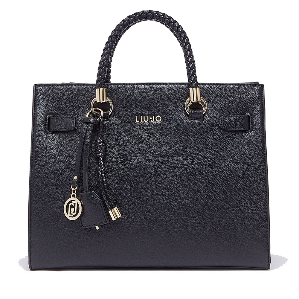 Borsa Donna a Mano Media LIU JO Better effetto Bottalato Nero con Charm