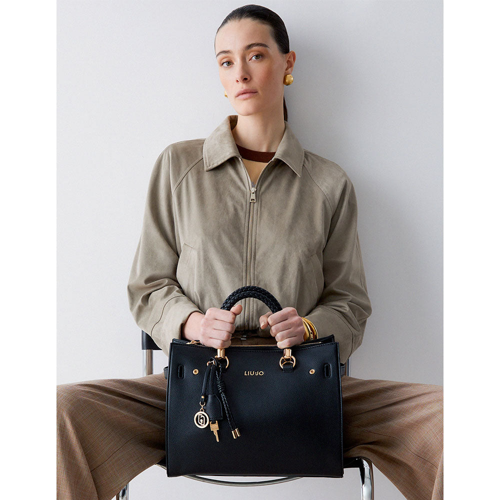 Borsa Donna a Mano Media LIU JO Better effetto Bottalato Nero con Charm