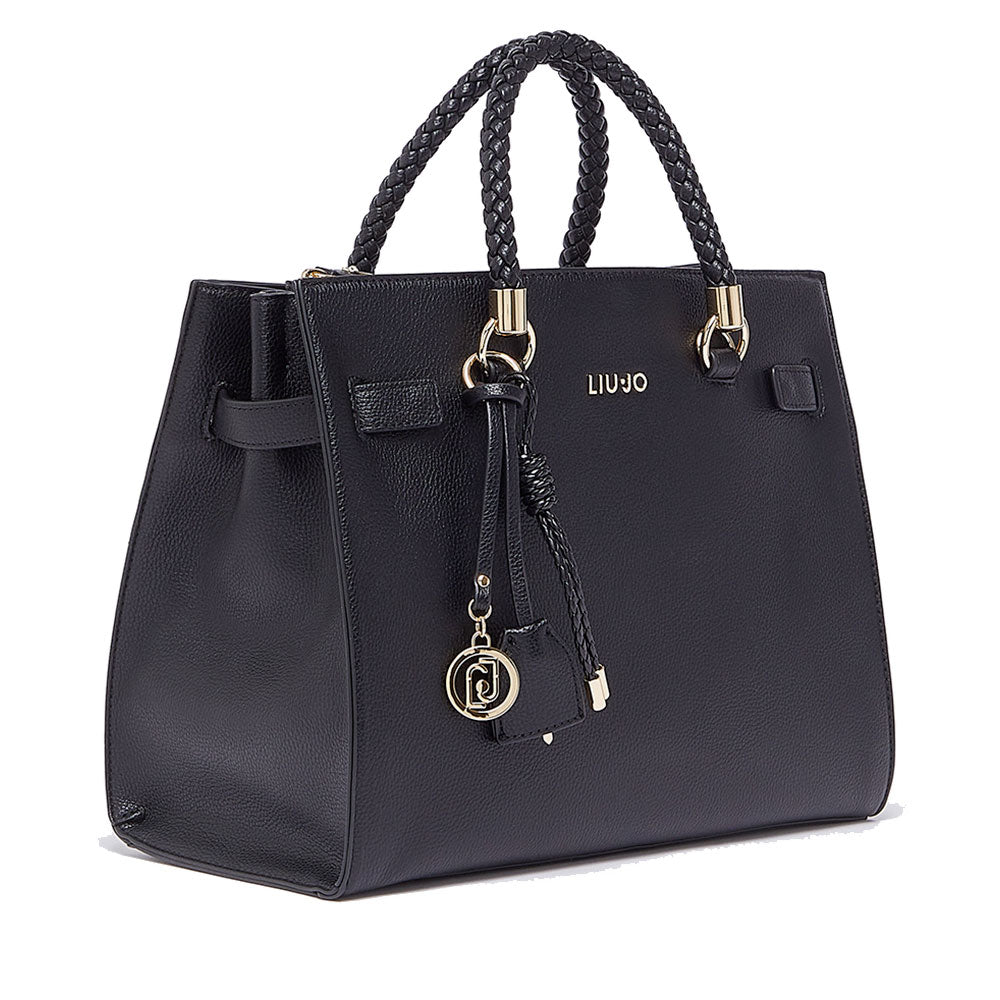 Borsa Donna a Mano Media LIU JO Better effetto Bottalato Nero con Charm
