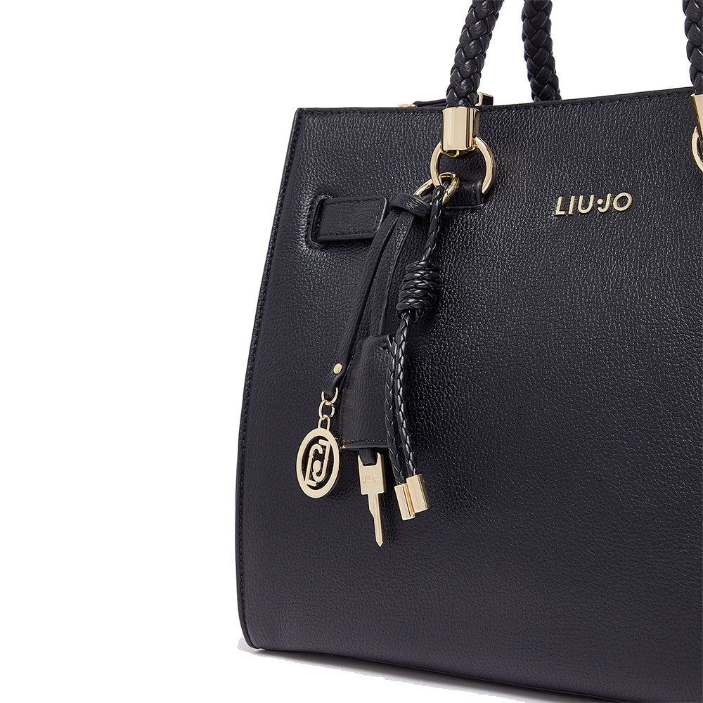 Borsa Donna a Mano Media LIU JO Better effetto Bottalato Nero con Charm