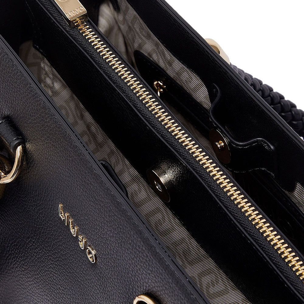 Borsa Donna a Mano Media LIU JO Better effetto Bottalato Nero con Charm