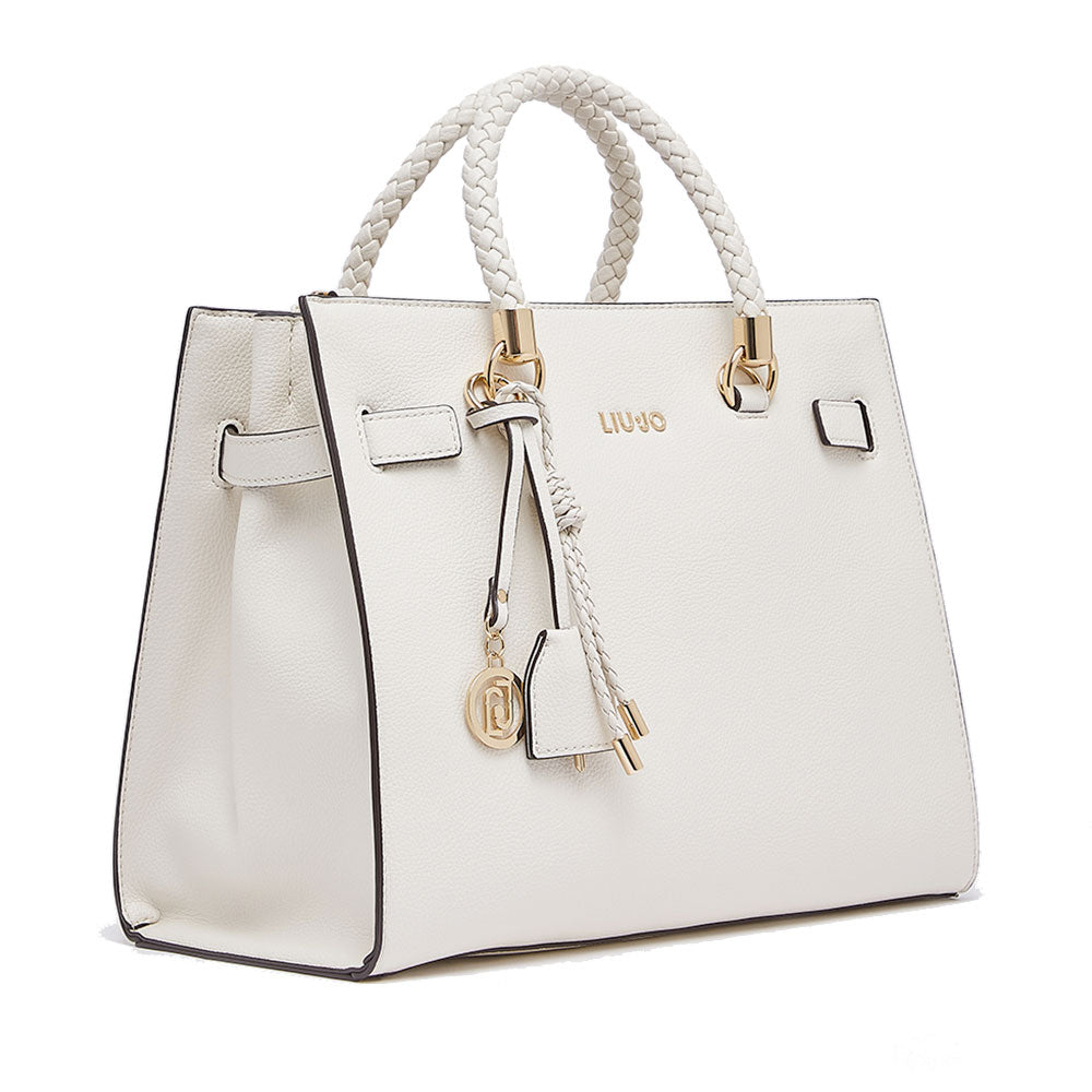 Borsa Donna a Mano Media LIU JO Better effetto Bottalato color Crema con Charm