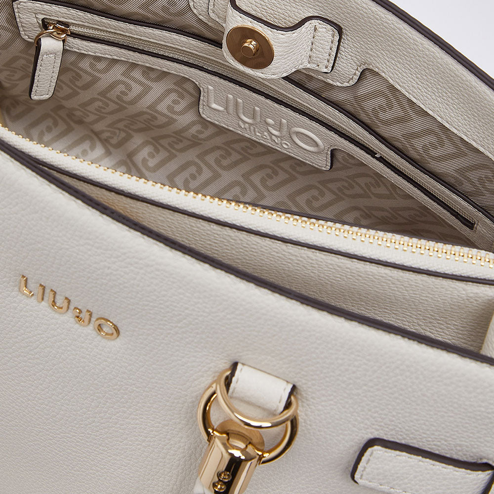 Borsa Donna a Mano Media LIU JO Better effetto Bottalato color Crema con Charm