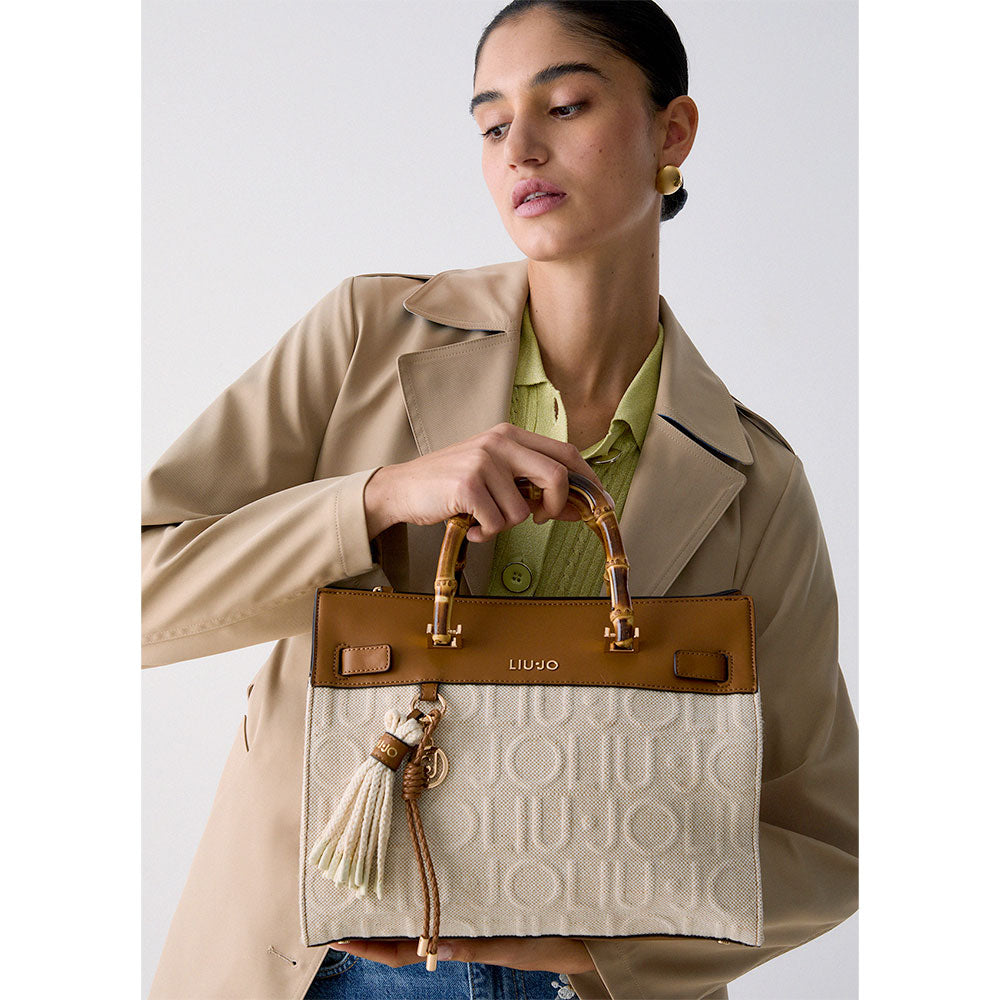 Borsa Donna a Mano Media LIU JO in Juta Beige con Charms