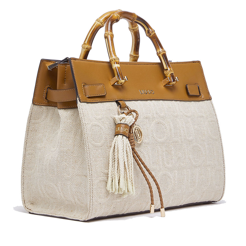 Borsa Donna a Mano Media LIU JO in Juta Beige con Charms