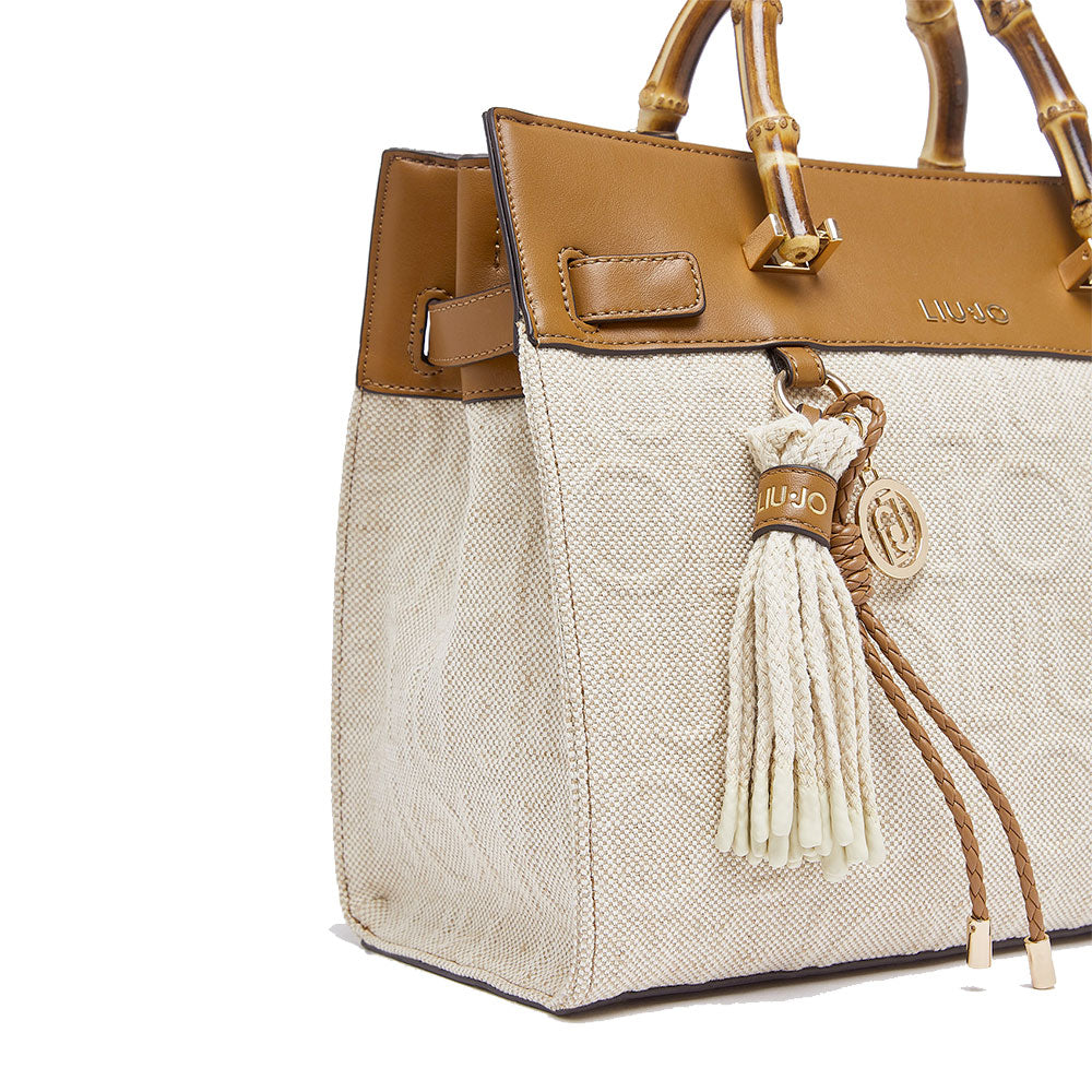Borsa Donna a Mano Media LIU JO in Juta Beige con Charms