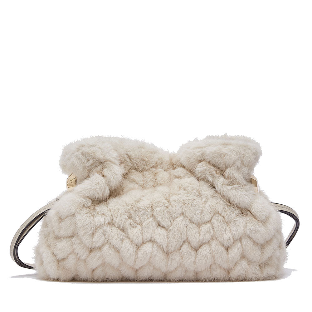 Borsa Donna a Spalla Small LIU JO linea Riccy in Faux Fur color Crema