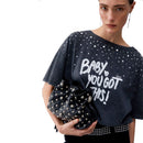 Borsa Donna a Spalla Small LIU JO linea Riccy in Ecopelle Nera con Borchie