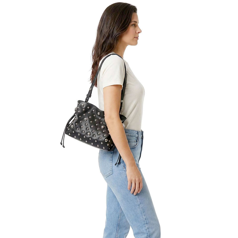 Borsa Donna a Spalla Small LIU JO linea Riccy in Ecopelle Nera con Borchie
