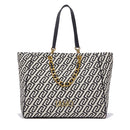 Shopping Bag Large Donna LIU JO in Tessuto Jacquard Bianco e Nero con Logo Monogram