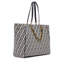 Shopping Bag Large Donna LIU JO in Tessuto Jacquard Bianco e Nero con Logo Monogram
