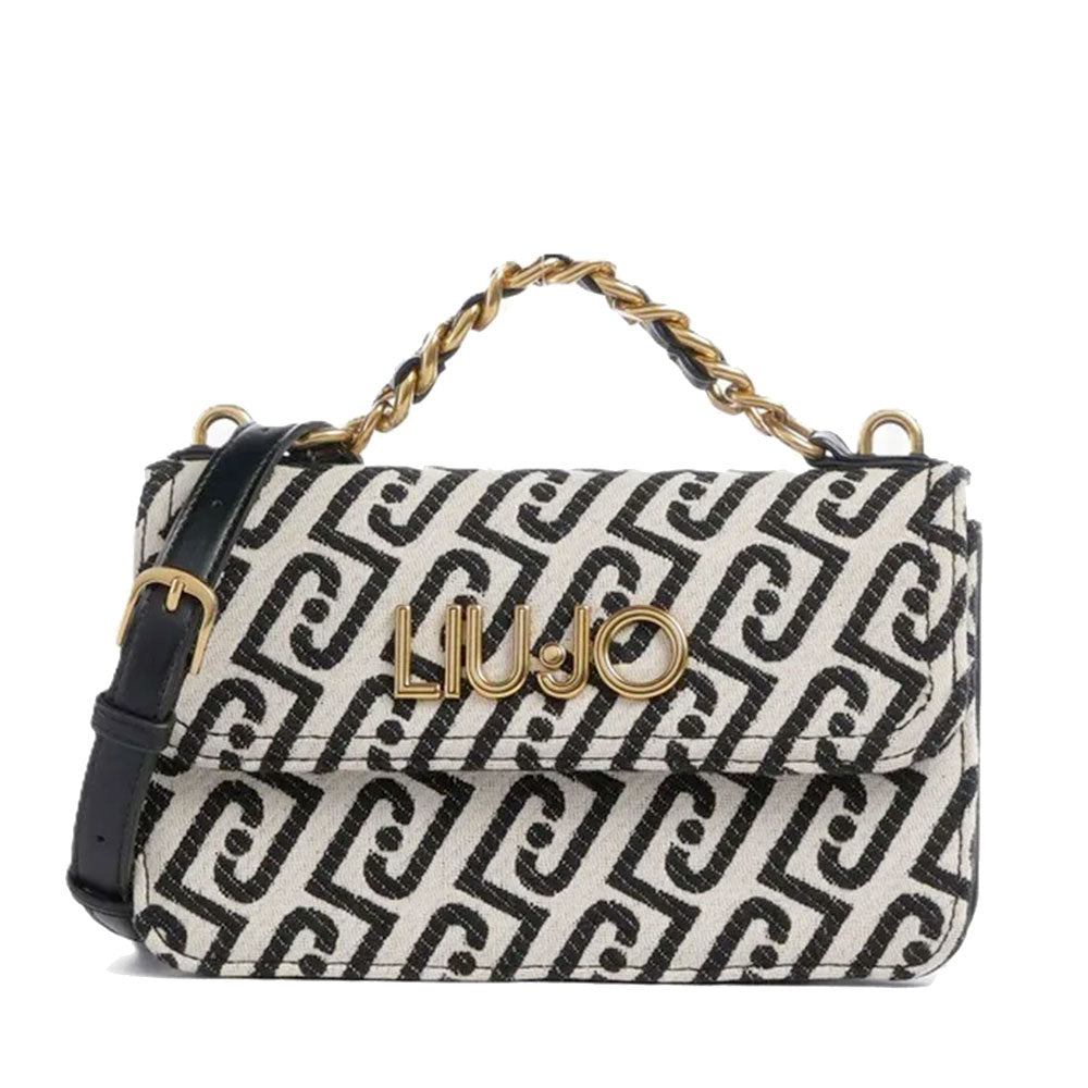 Borsa Donna a Tracolla LIU JO in Tessuto Jacquard Bianco e Nero con Logo Monogram
