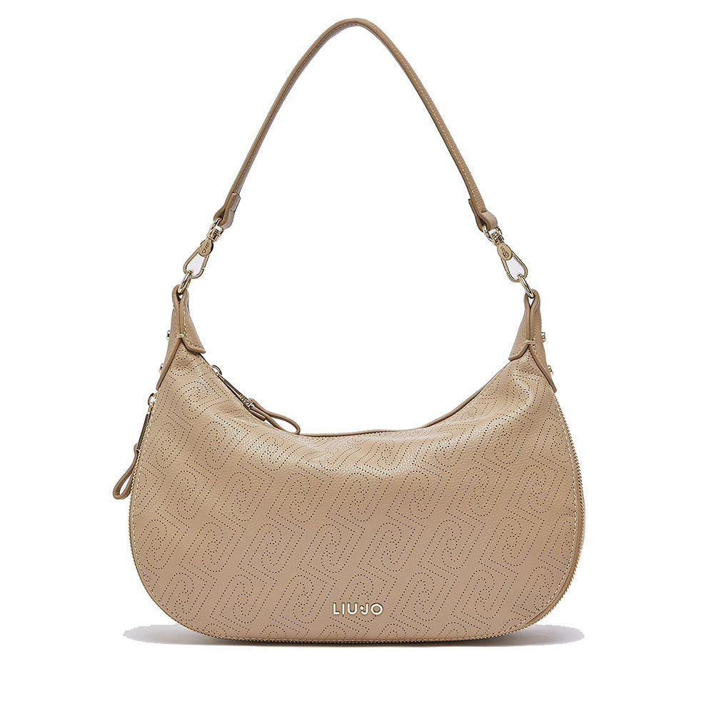 Hobo Bag Media con Tracolla LIU JO color Cammello con Logo Laserato Monogram