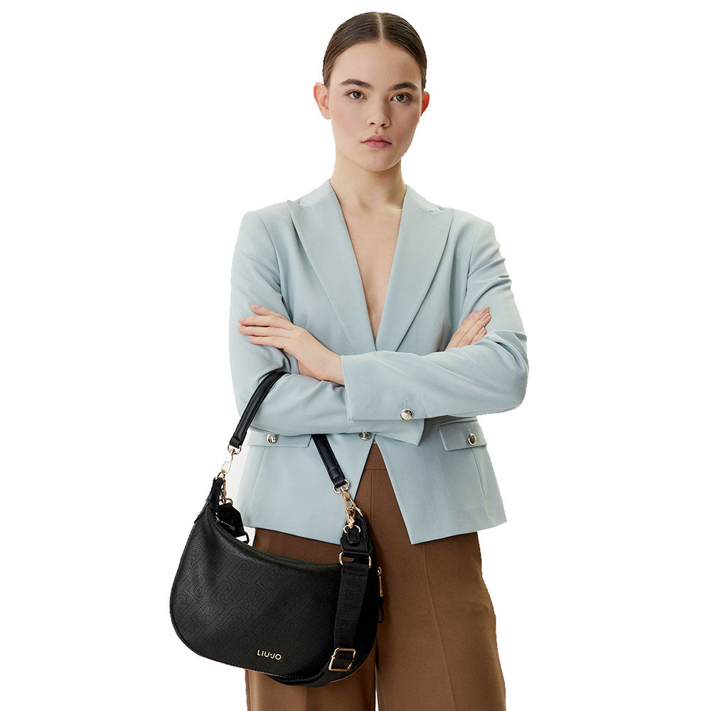 Hobo Bag Media con Tracolla LIU JO Nera con Logo Laserato Monogram