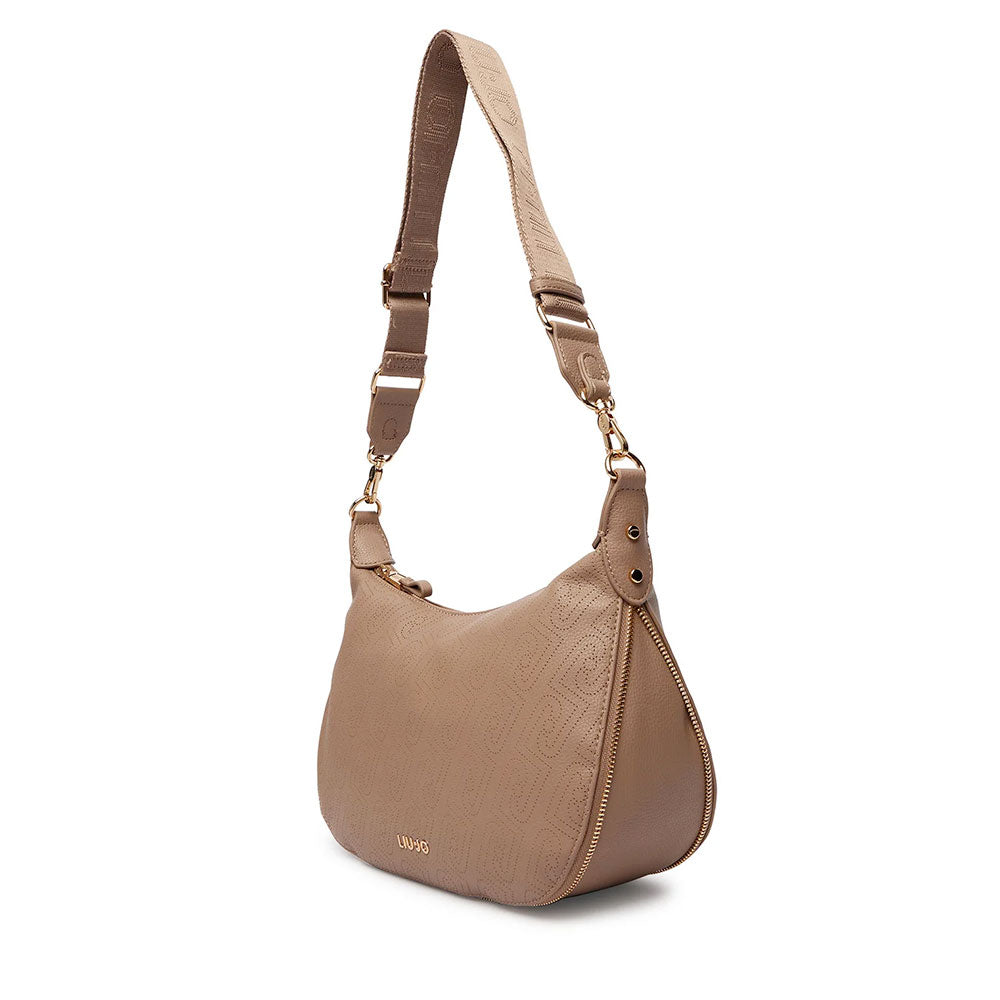 Hobo Bag Media con Tracolla LIU JO Marrone con Logo Laserato Monogram