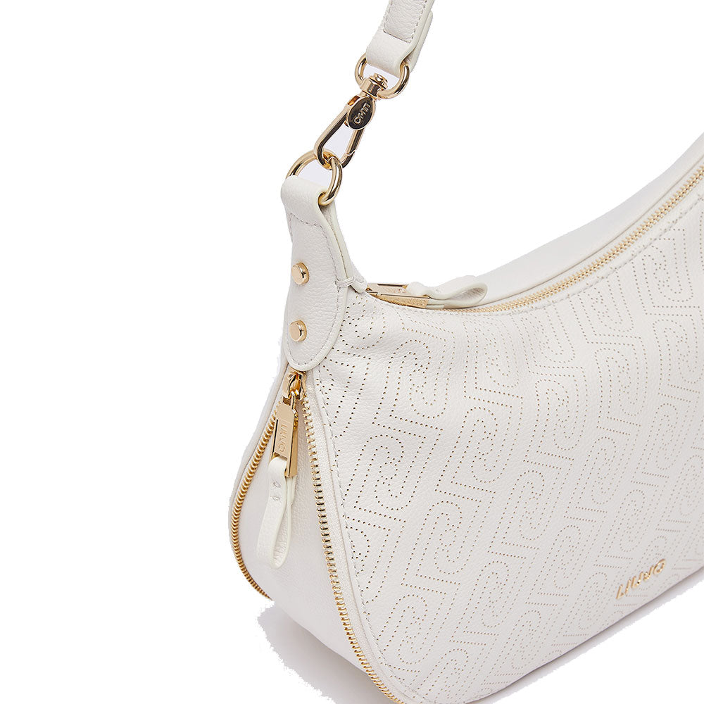 Hobo Bag Media con Tracolla LIU JO color Crema con Logo Laserato Monogram