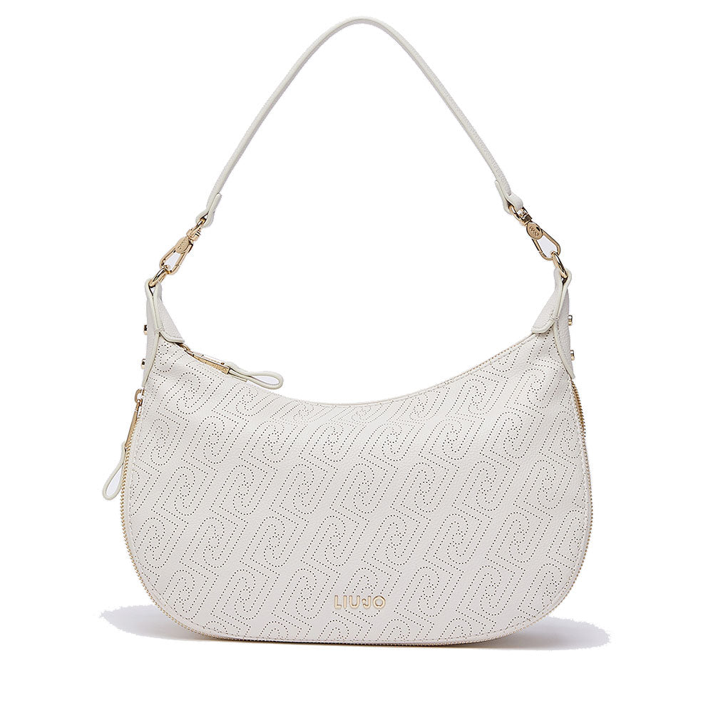 Hobo Bag Media con Tracolla LIU JO color Crema con Logo Laserato Monogram