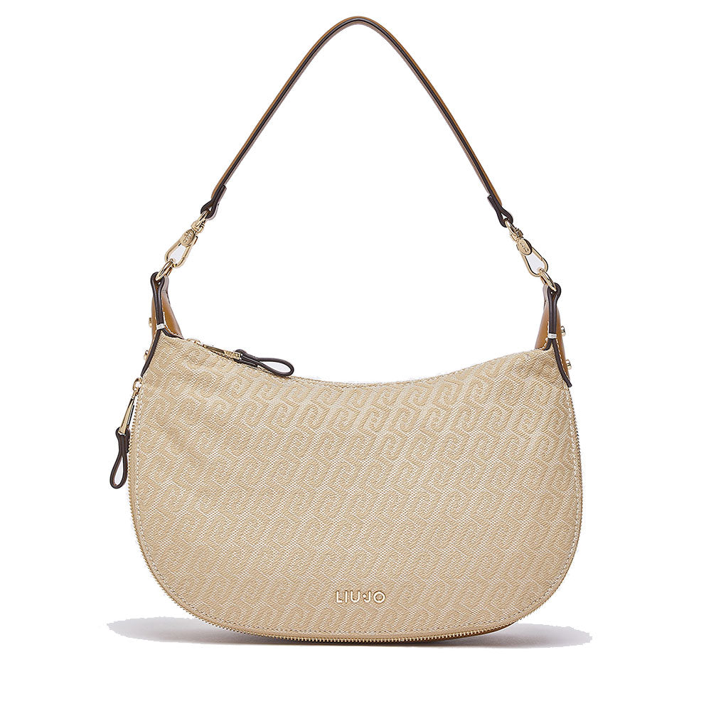 Hobo Bag Media con Tracolla LIU JO in Tessuto Jacquard Beige con Logo All Over