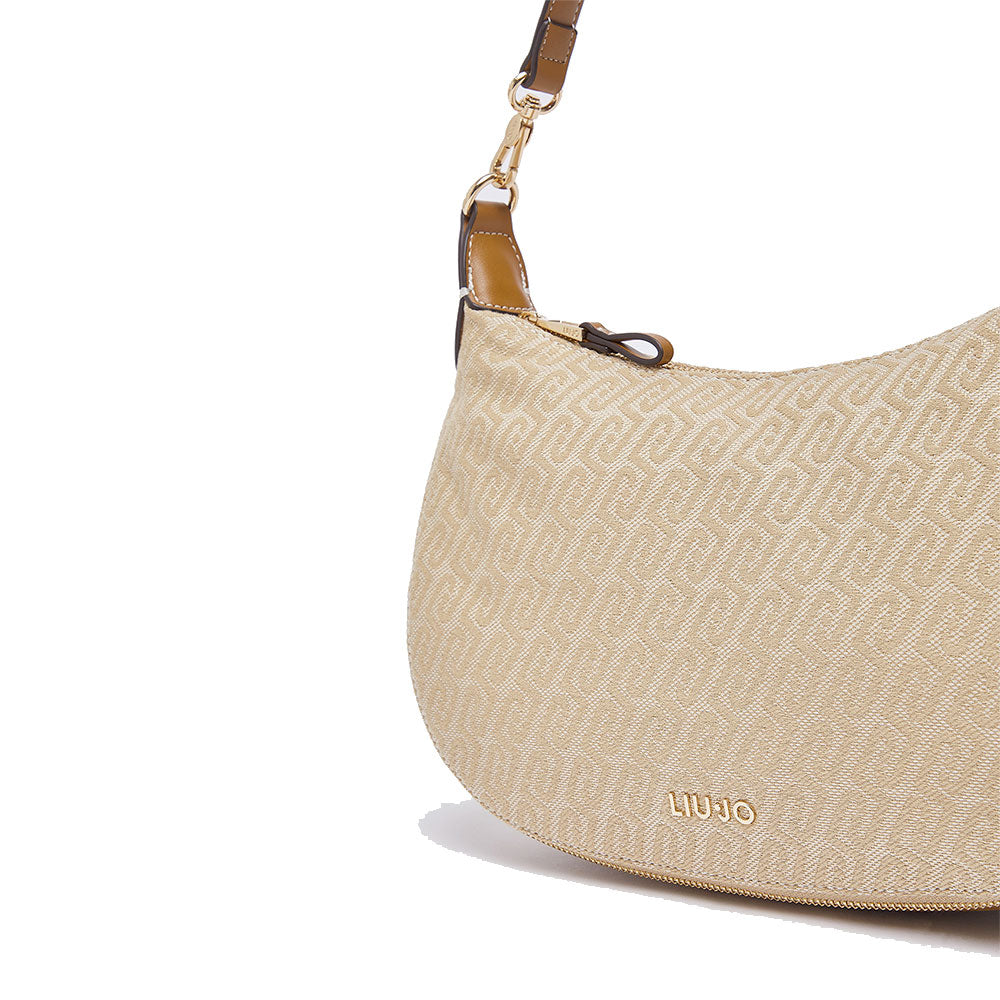 Hobo Bag Media con Tracolla LIU JO in Tessuto Jacquard Beige con Logo All Over