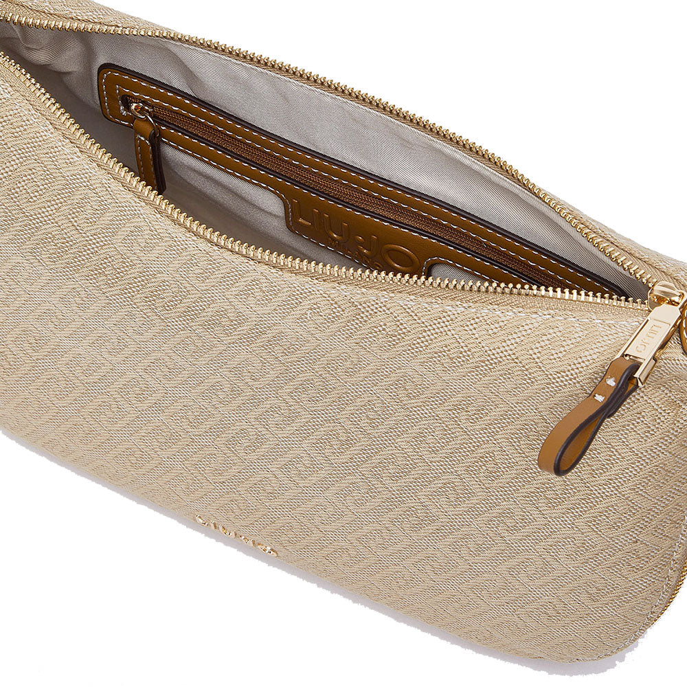 Hobo Bag Media con Tracolla LIU JO in Tessuto Jacquard Beige con Logo All Over