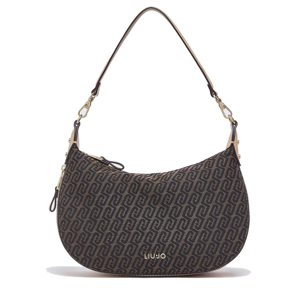 Hobo Bag Media con Tracolla LIU JO in Tessuto Jacquard Testa di Moro con Logo All Over