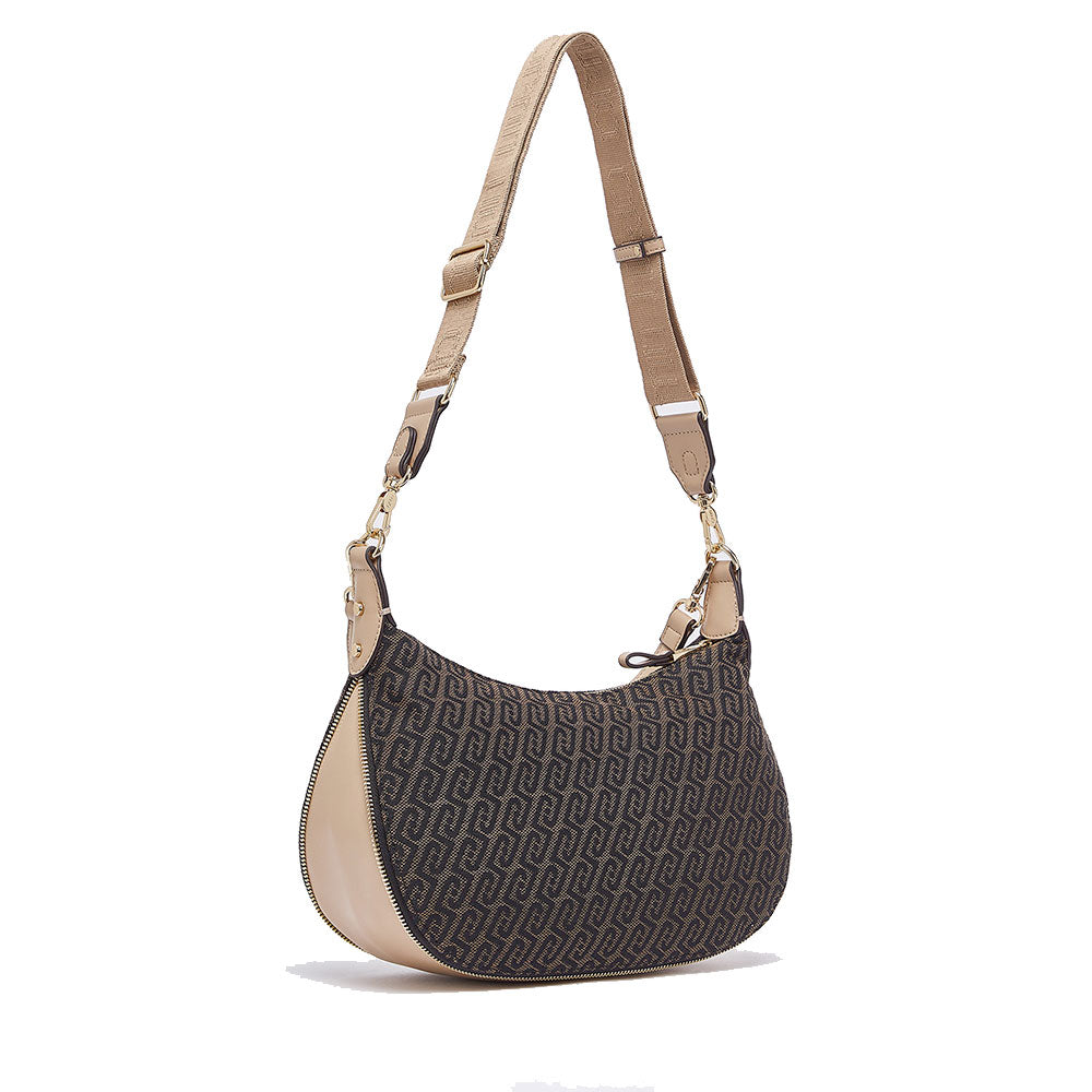 Hobo Bag Media con Tracolla LIU JO in Tessuto Jacquard Testa di Moro con Logo All Over